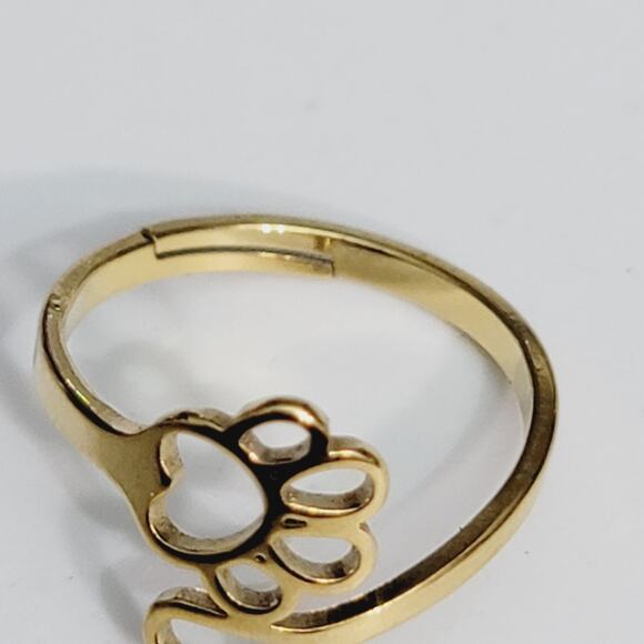Wrap Adjustable Fashion Ring Paw Print And Heart Gold Ring - Picture 2 of 6